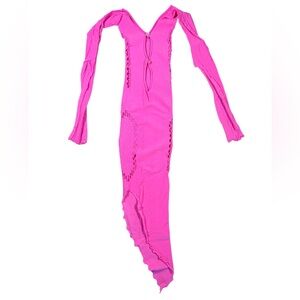 Viral Poster Girl Hot Pink Long Sleeve Bodycon Dress